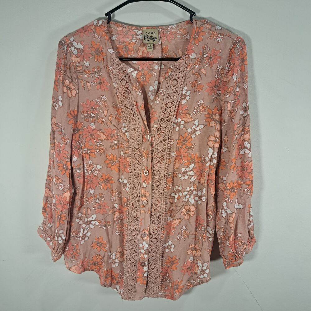Como Vintage Floral Button Up Blouse Women's Size Small